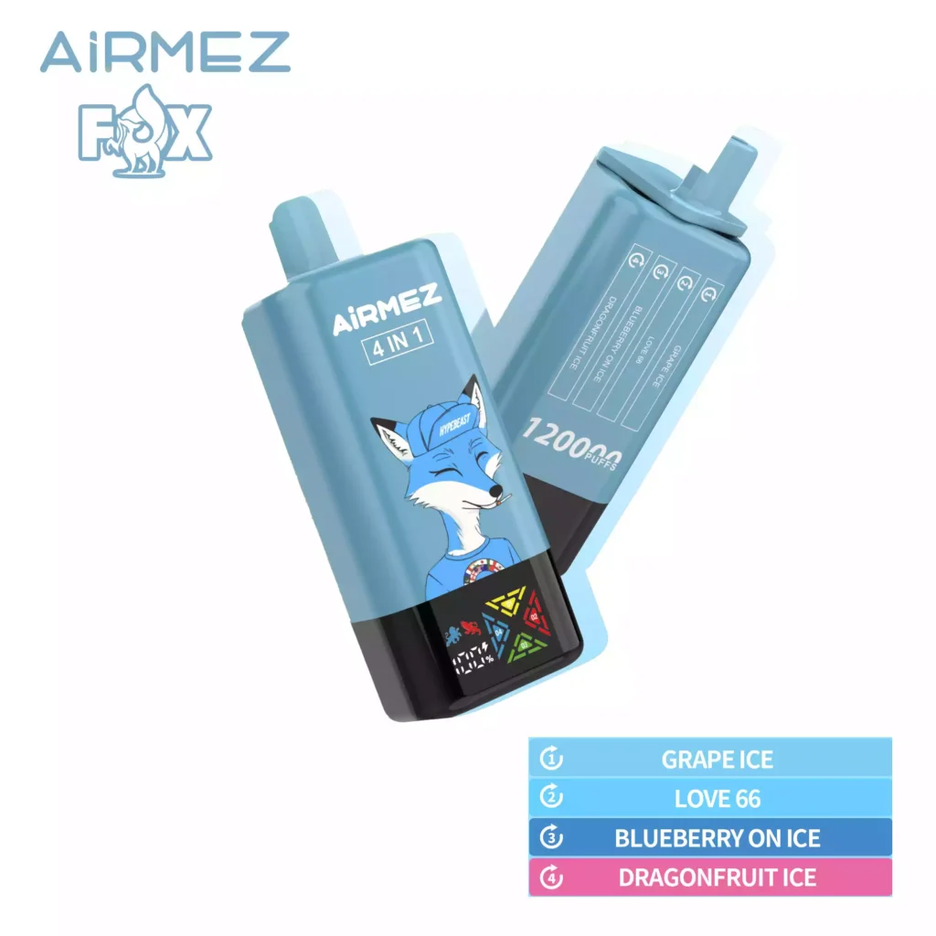 Airmez Fox 120K Züge 4-in-1 Aromen Original wiederaufladbar LCD-Display Einweg-E-Zigarette