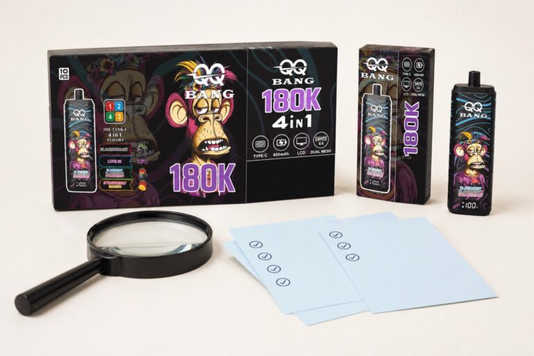 QQ BANG 180K Verpackung und Gerät mit Lupe und Prüfkarten