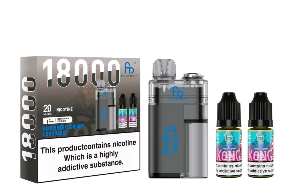 FUMOT 18000 Powered by RandM Blueberry Cherry Cranberry auf weißem Hintergrund