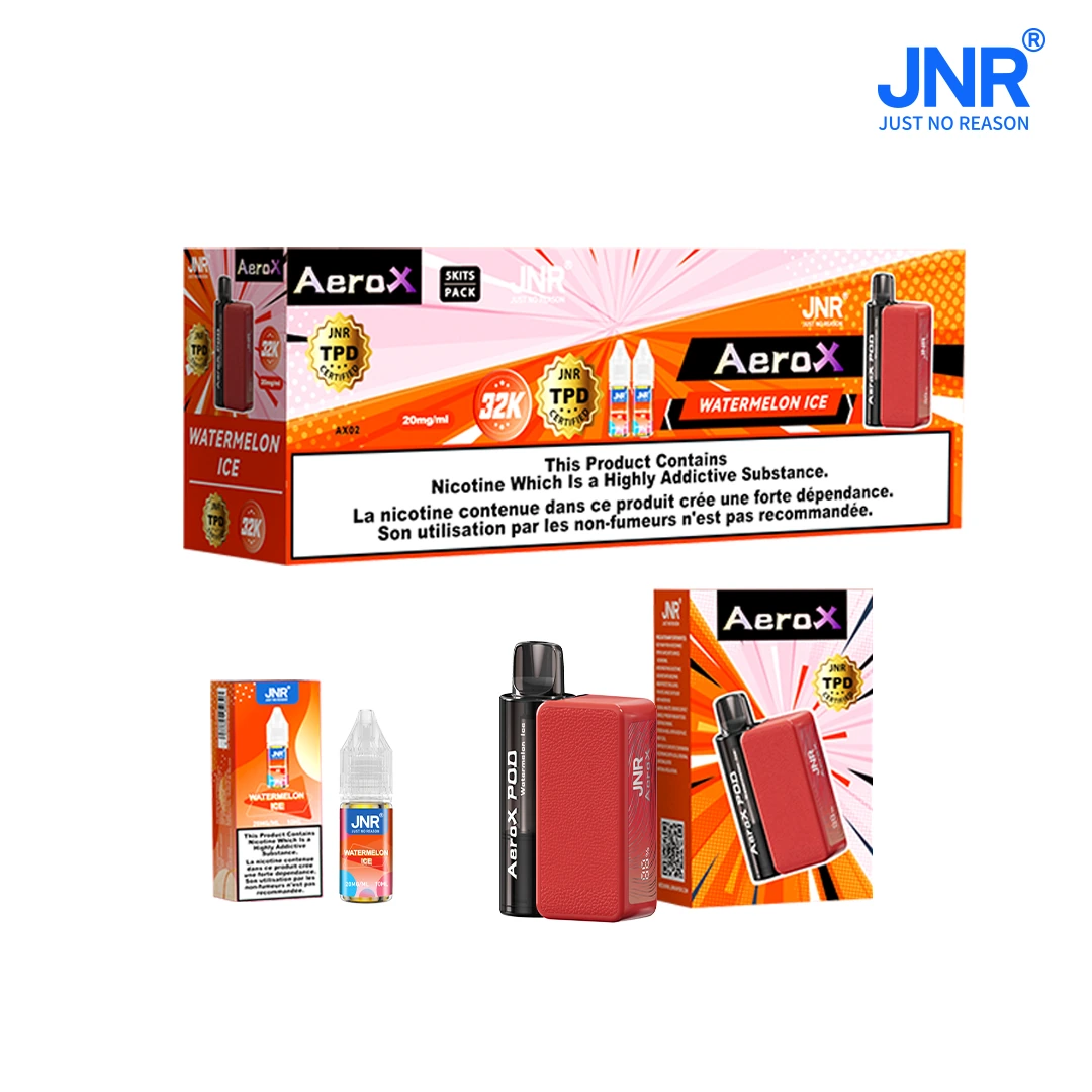 JNR AeroX 32K – Watermelon Ice mit Verpackung, weißer Hintergrund