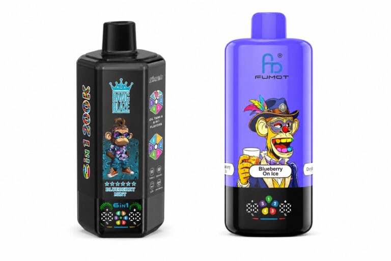 BANG BLAZE 200K 6in1 und FUMOT ECO 10in1 160K nebeneinander auf weißem Hintergrund