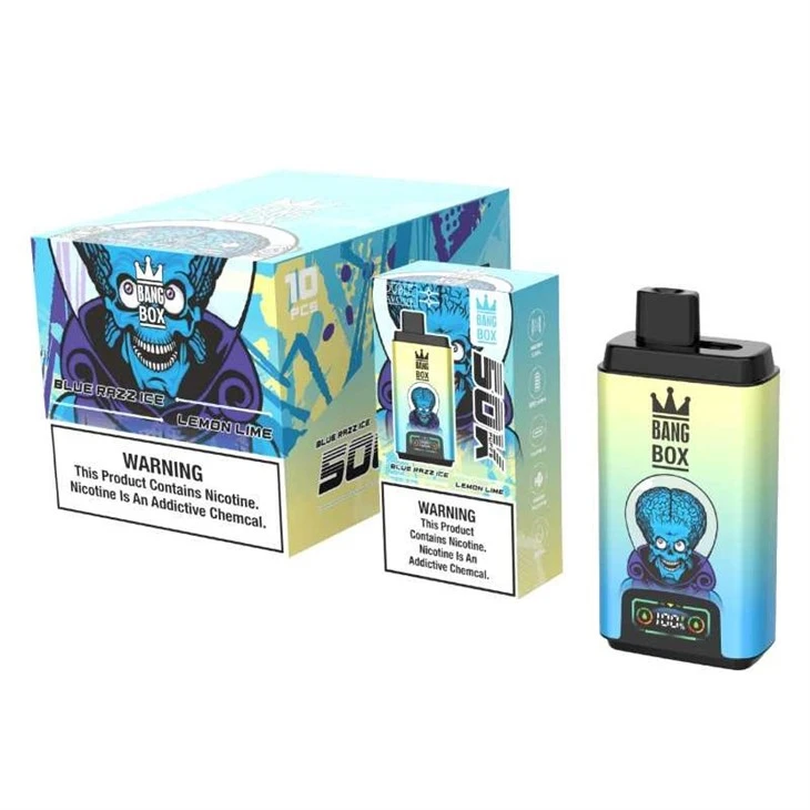 BANG Box 50K Dual Flavor Blue Razz Ice und Lemon Lime Produktansicht auf weißem Hintergrund