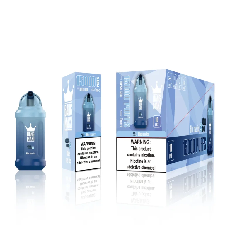 BANG MAXI 15K Blue Razz Ice auf weißem Hintergrund
