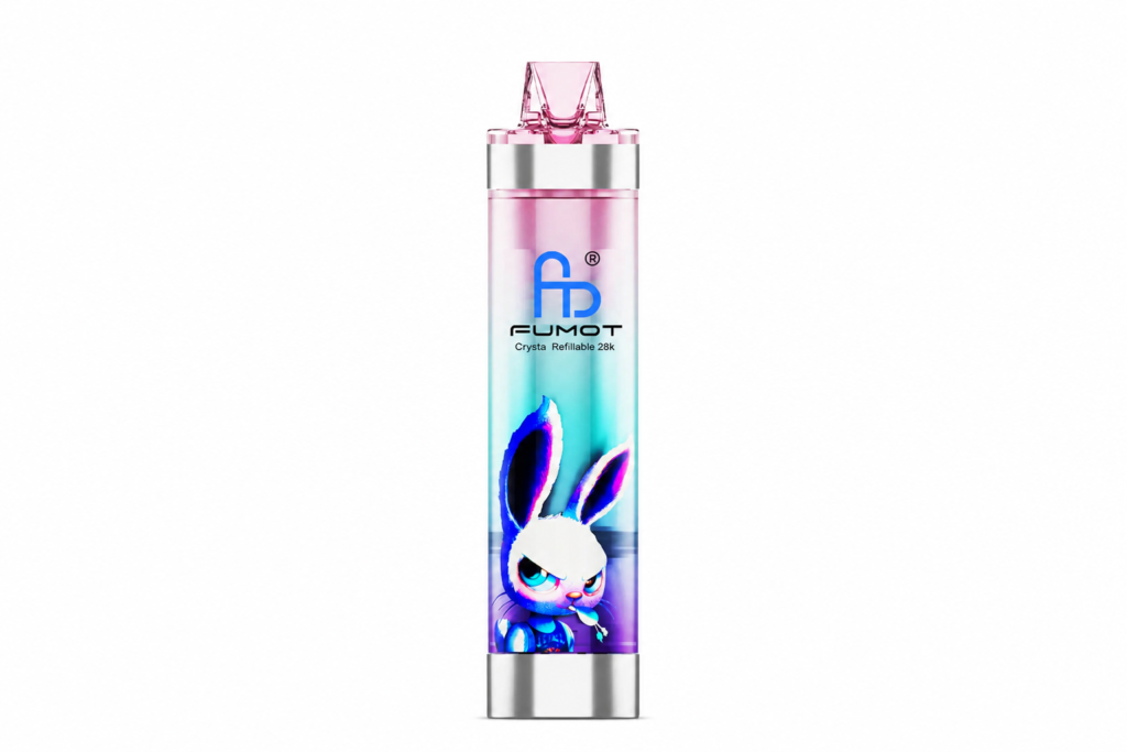 FUMOT Crystal 28K mit nachfüllbarem Pod-System in Pink, Türkis und Violett auf reinweißem Hintergrund