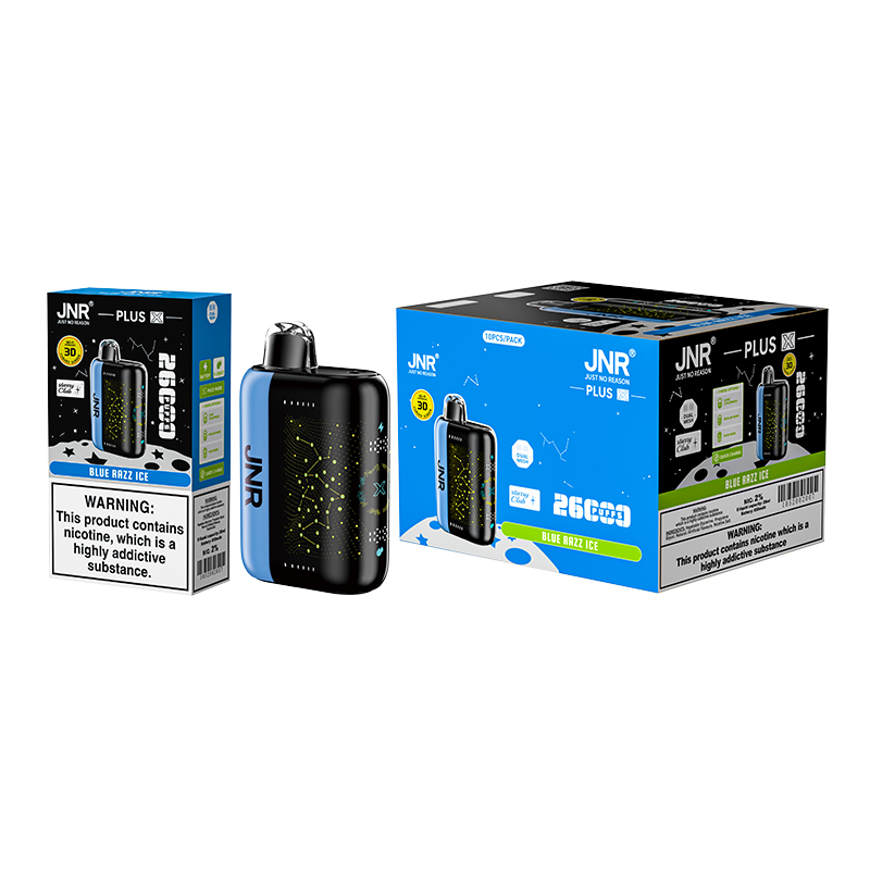 JNR Plus X 26K Blue Razz Ice auf weißem Hintergrund