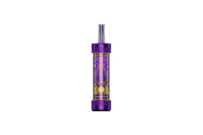 FUMOT Shisha Pod in Violett und Gold auf reinweißem Hintergrund